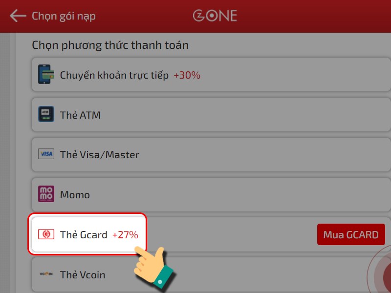 Thanh toán bằng thẻ GCard