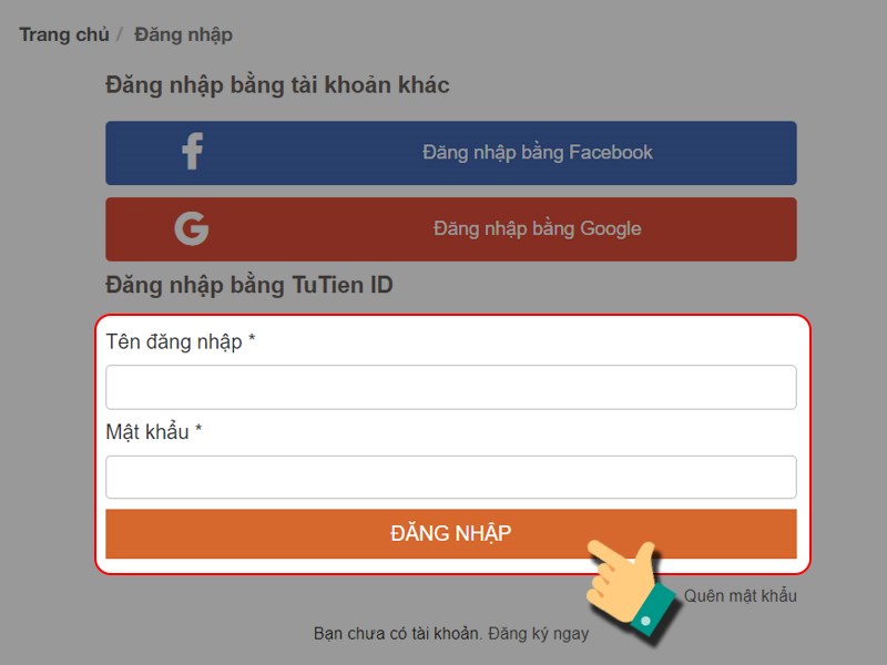 Chọn phương thức đăng nhập Chọn phương thức đăng nhập