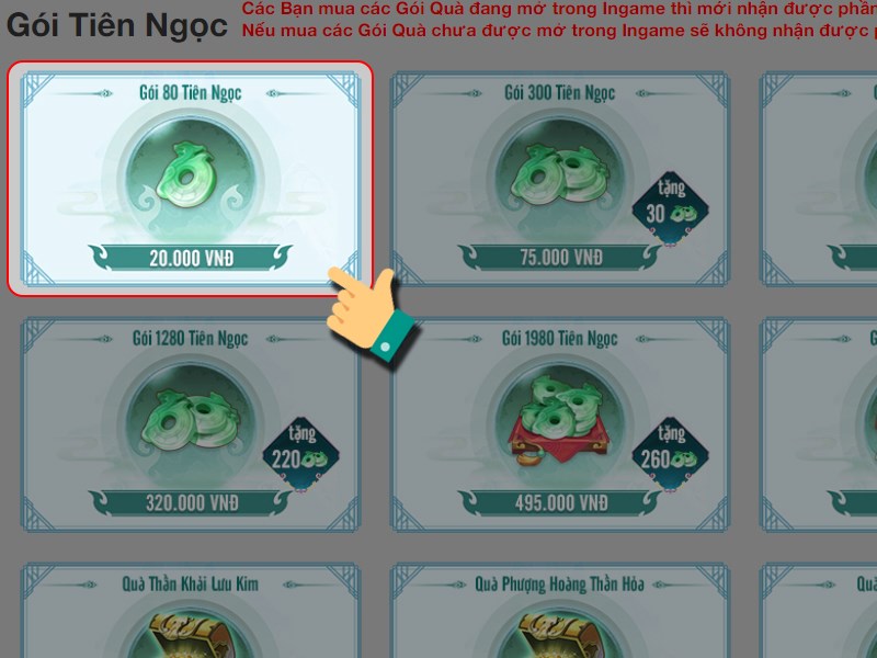 Chọn gói nạp Chọn gói nạp