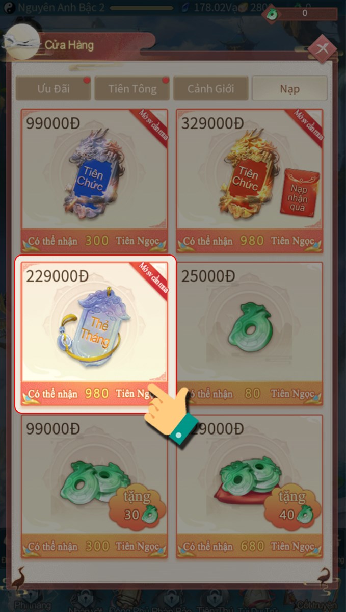 Chọn gói nạp Chọn gói nạp