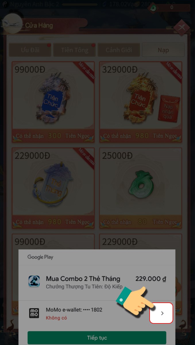 Chọn tiếp tục Chọn tiếp tục