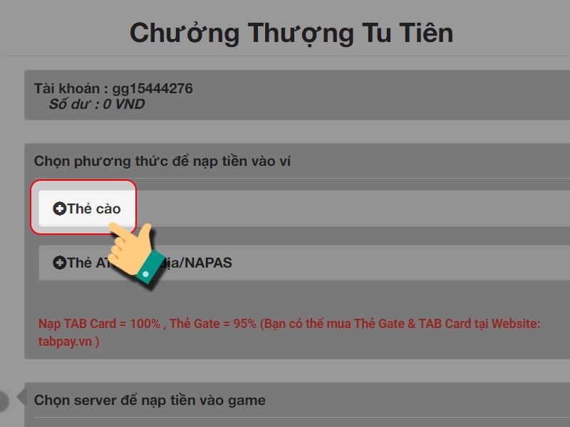 Chọn phương thức nạ thẻ cào Chọn phương thức nạ thẻ cào