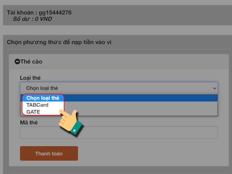 Chọn loại thẻ Chọn loại thẻ