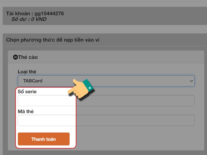 Điền thông tin nạp thẻ Điền thông tin nạp thẻ