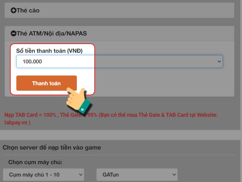 Nhấn thanh toán Nhấn thanh toán