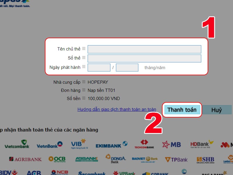 Điền thông tin thẻ thanh toán Điền thông tin thẻ thanh toán