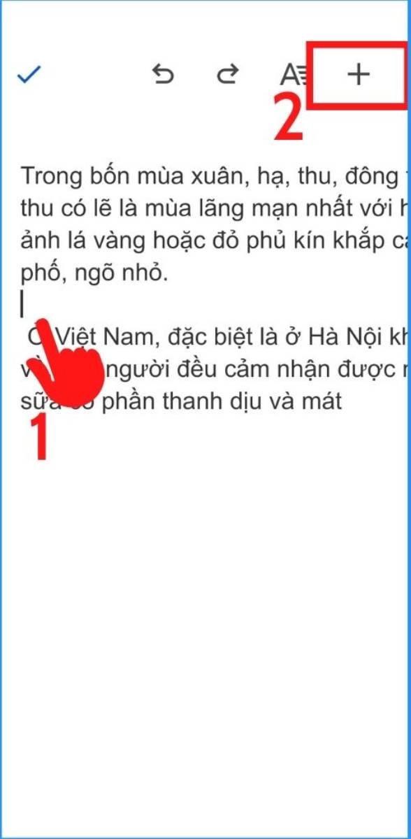 Chọn Vị tr&iacute; muốn ch&egrave;n ảnh, sau đ&oacute; nhấn biểu tượng dấu cộng ở g&oacute;c phải m&agrave;n h&igrave;nh.