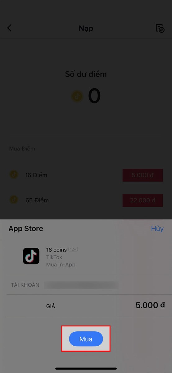 Chọn Mua để Thanh toán cho iOS