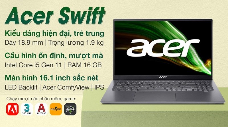 Laptop Acer Swift X SFX16 51G 516Q i5