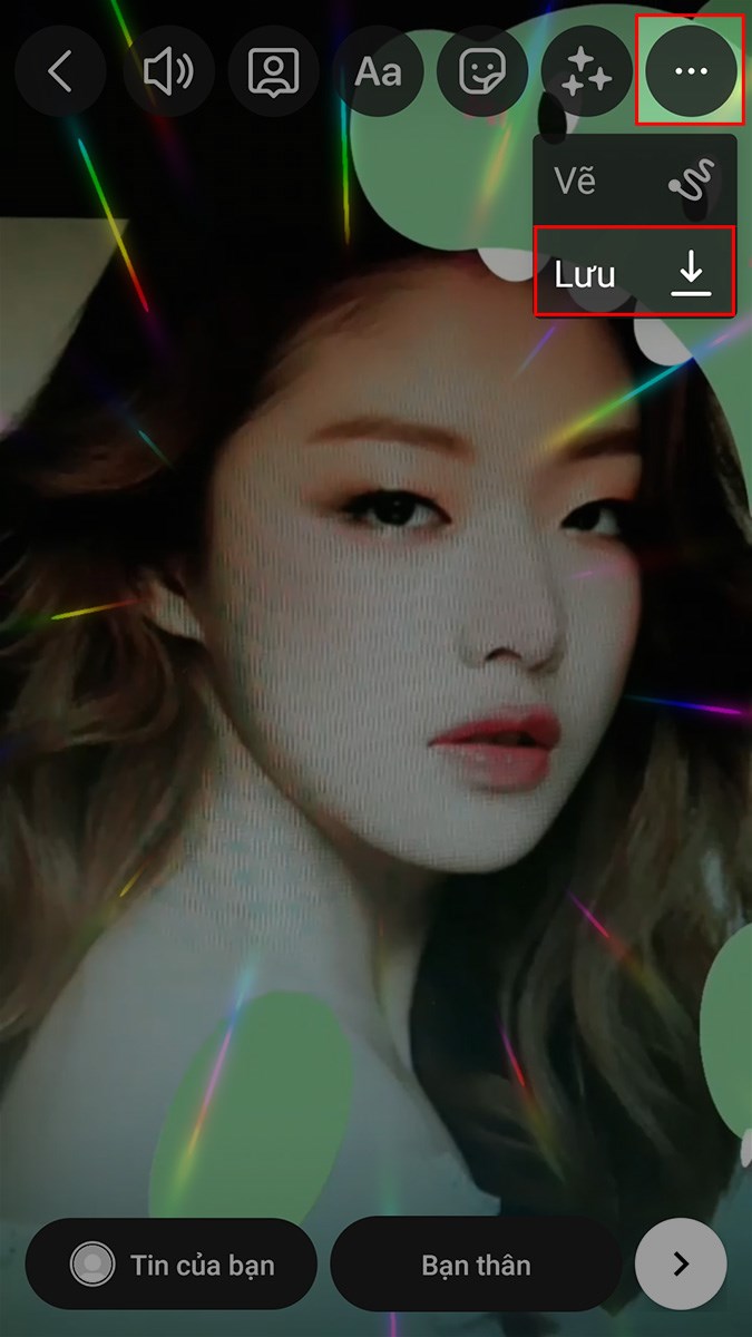 Chọn biểu tượng 3 dấu chấm > Chọn Lưu để tải ảnh/video