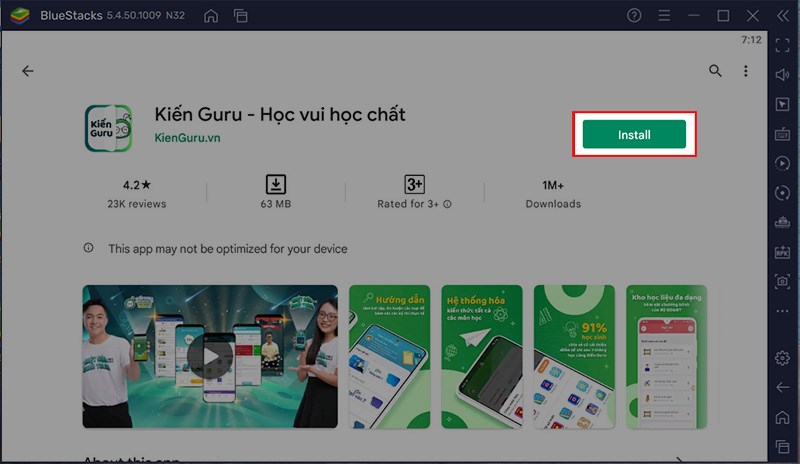 Chọn ứng dụng Kiến Guru > Nhấn Install Chọn ứng dụng Kiến Guru > Nhấn Install