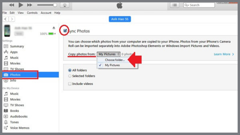 Nhấn chọn Đồng bộ ảnh (Sync Photos)