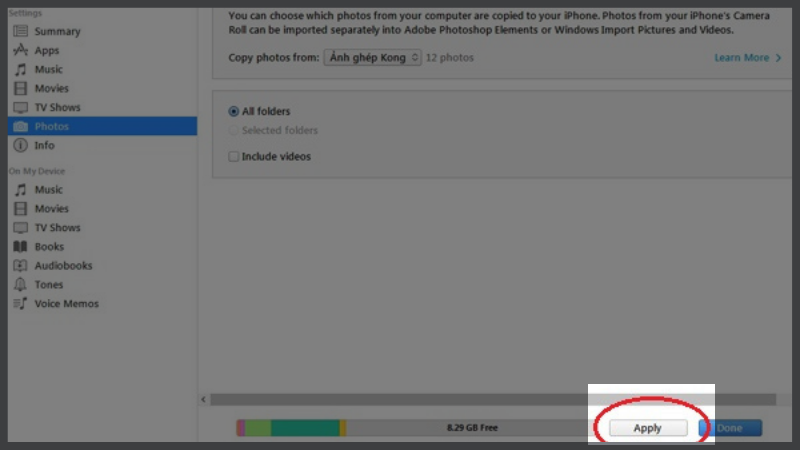 Nhấn Apply để đồng bộ