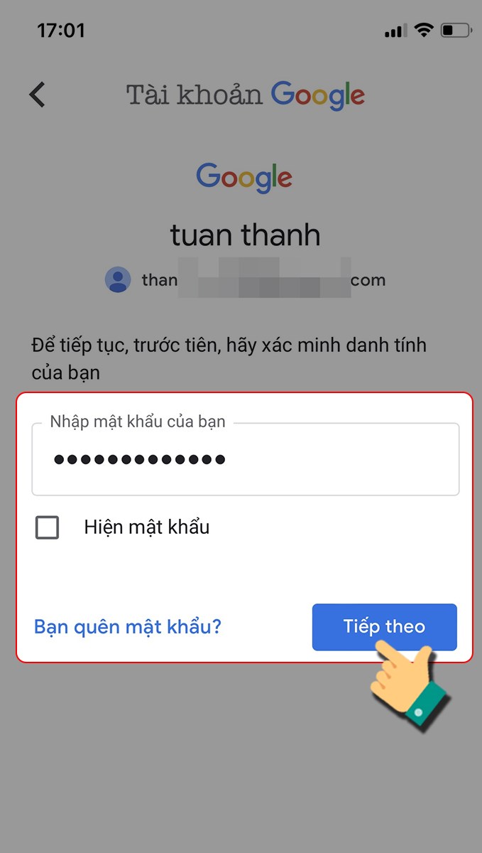 Nhập mật khẩu hiện tại