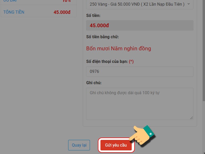 Nhấn Gửi y&ecirc;u cầu