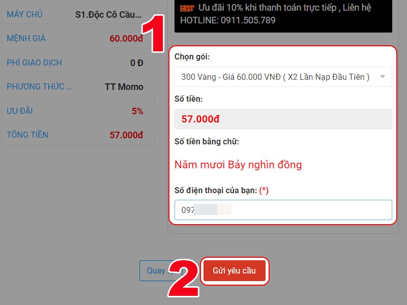 Chọn g&oacute;i nạp