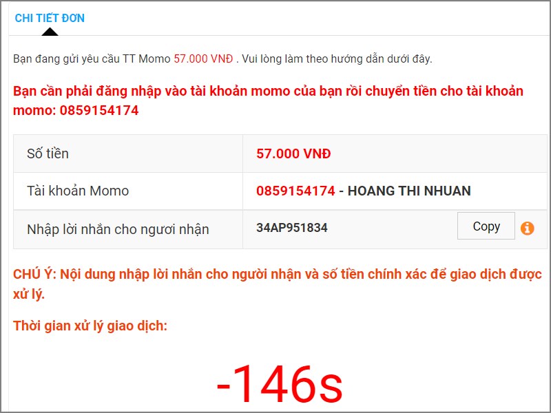 Chuyển khoản theo th&ocirc;ng tin n&agrave;y