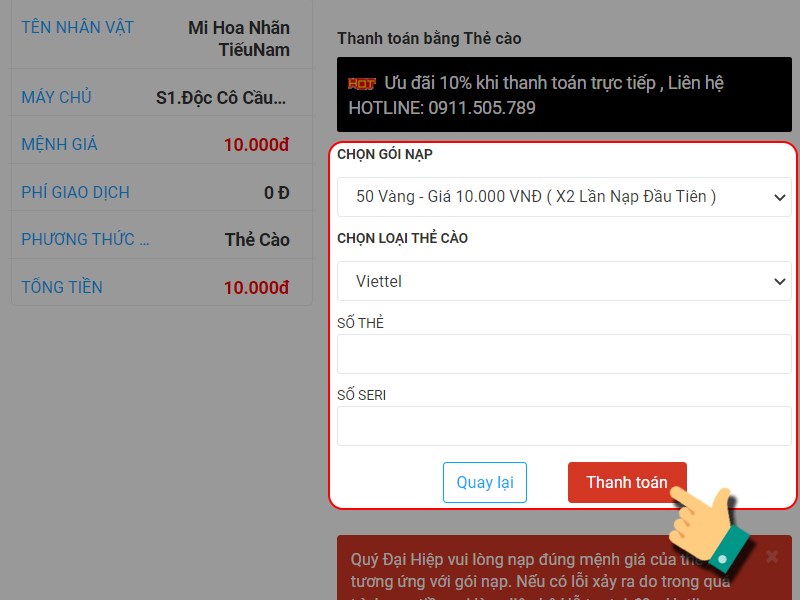 Nhập th&ocirc;ng tin thẻ c&agrave;o