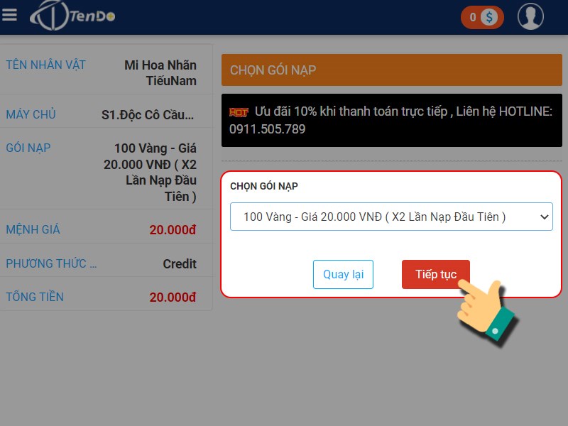 Chọn g&oacute;i nạp