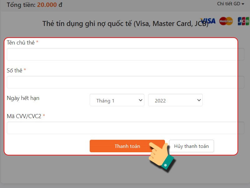 Nhập th&ocirc;ng tin thẻ t&iacute;n dụng của bạn