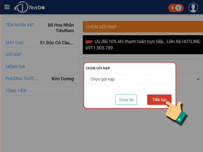 Chọn g&oacute;i nạp v&agrave; thanh to&aacute;n