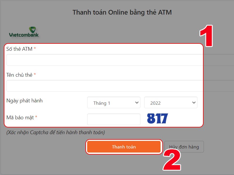 Nhập th&ocirc;ng tin thẻ ATM