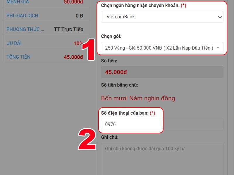 Chọn g&oacute;i nạp