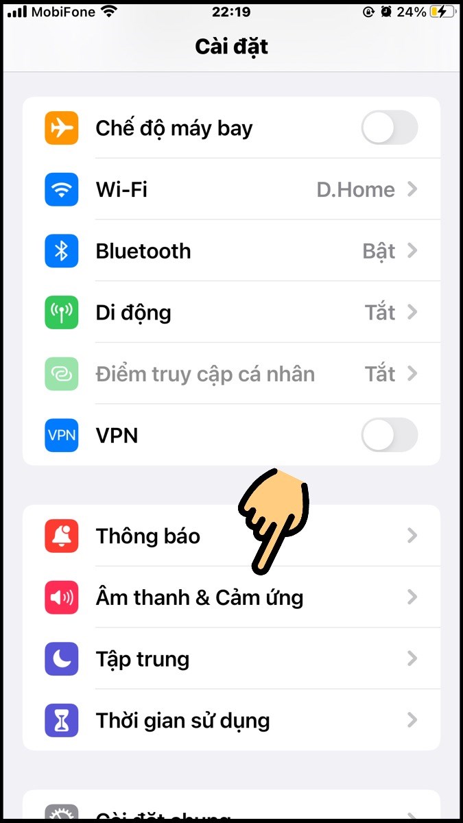 Bấm v&agrave;o mục &Acirc;m thanh & Cảm ứng