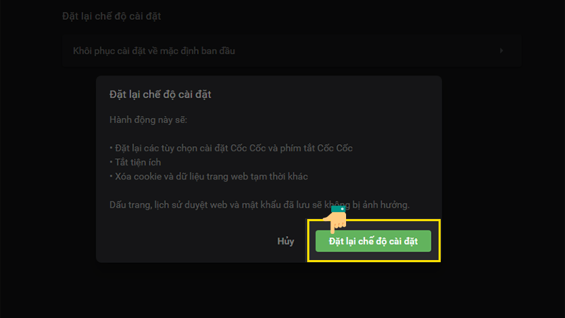 Chọn Đặt lại tùy chọn cài đặt 