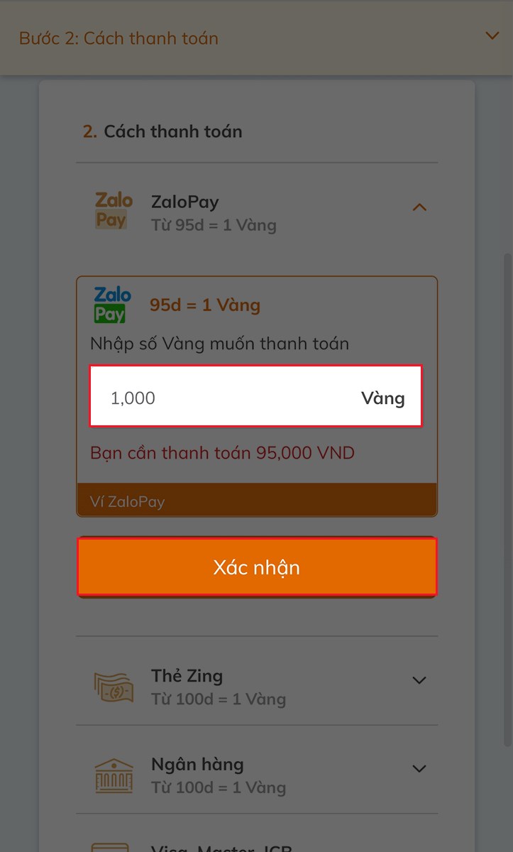 Nhập số vàng muốn mua