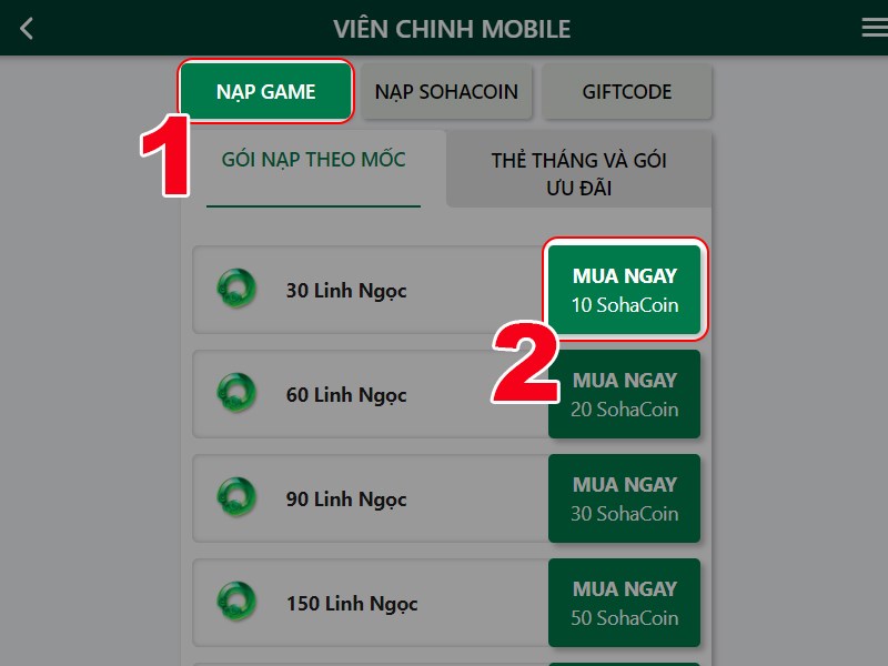 Chọn gói nạp