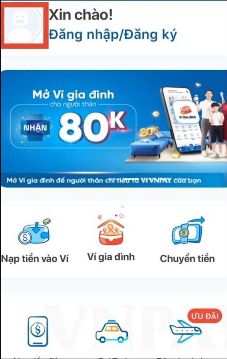 Đăng nhập VNPAY, chọn vào ảnh đại diện