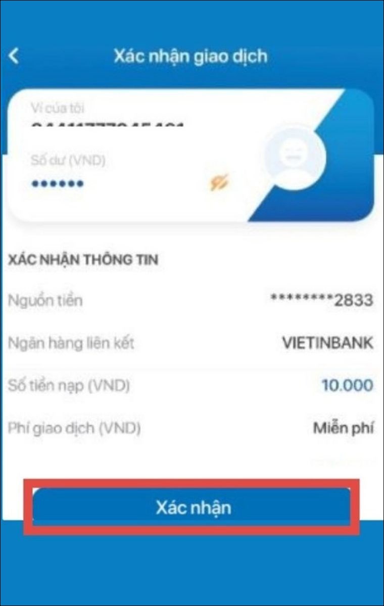 Kiểm tra lại thông tin giao dịch, nhấn Xác nhận