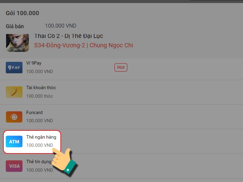 Chọn Thẻ ng&acirc;n h&agrave;ng