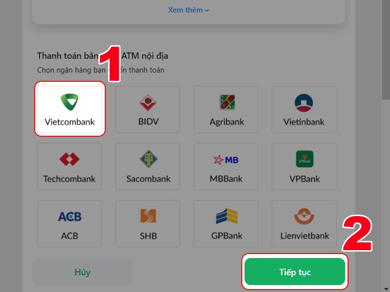 Chọn ng&acirc;n h&agrave;ng bạn sử dụng 