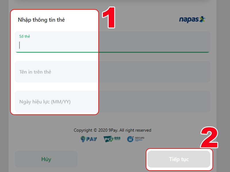 Nhập th&ocirc;ng tin thẻ ATM để thanh to&aacute;n