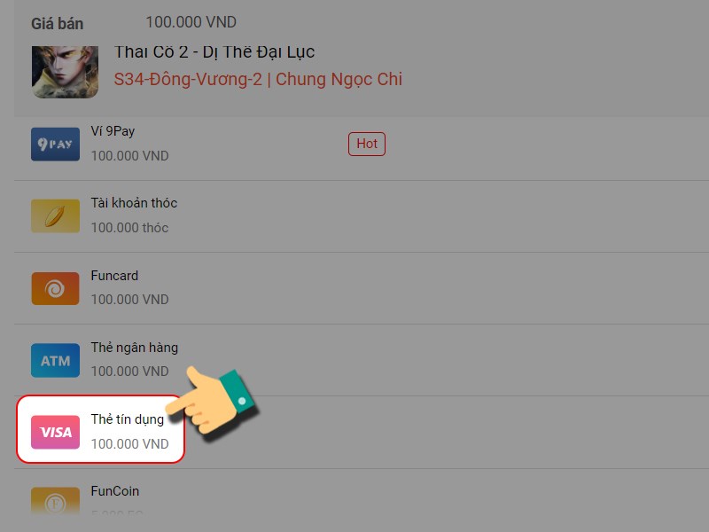 Nạp bằng thẻ t&iacute;n dụng
