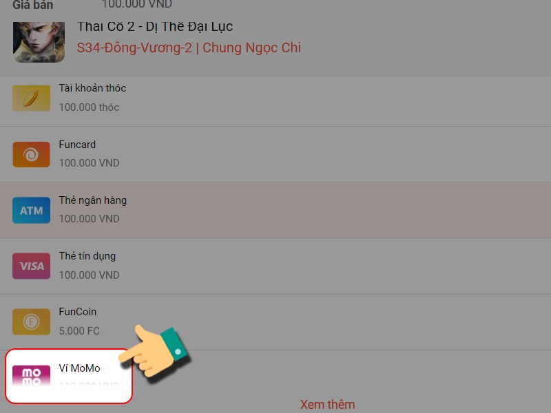 Nạp bằng v&iacute; MOMO