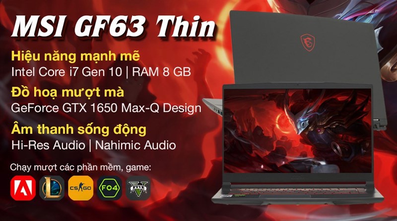 Laptop MSI Gaming GF63 Thin 10SC 