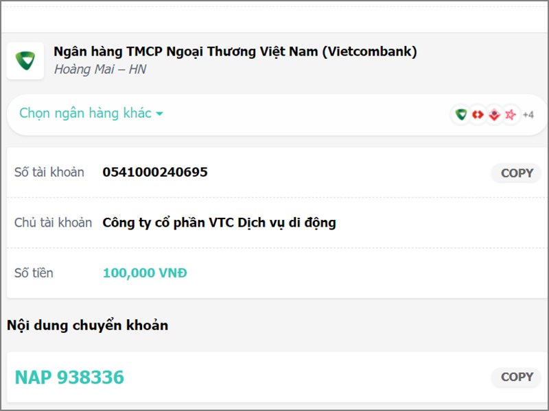 Chuyển khoản theo thông tin tại đây