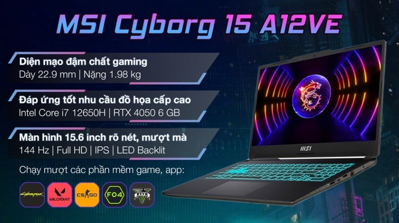 MSI Gaming Cyborg 15 A12VE i7 12650H
