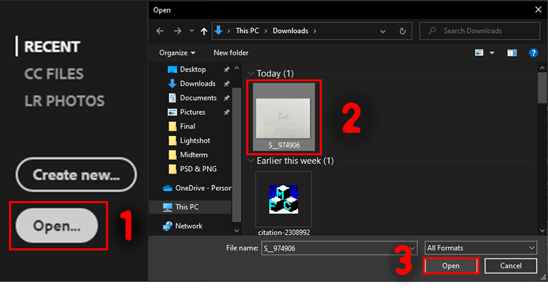 Mở Photoshop > Mở file h&igrave;nh chữ k&yacute;