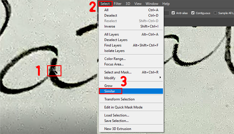 Click v&agrave;o n&eacute;t chữ k&yacute; > Chọn Select > Chọn Similar