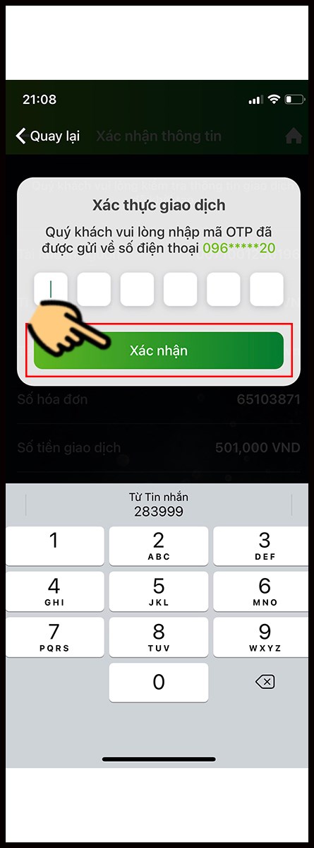 Nhập m&atilde; OTP v&agrave; nhấn&nbsp;X&aacute;c nhận