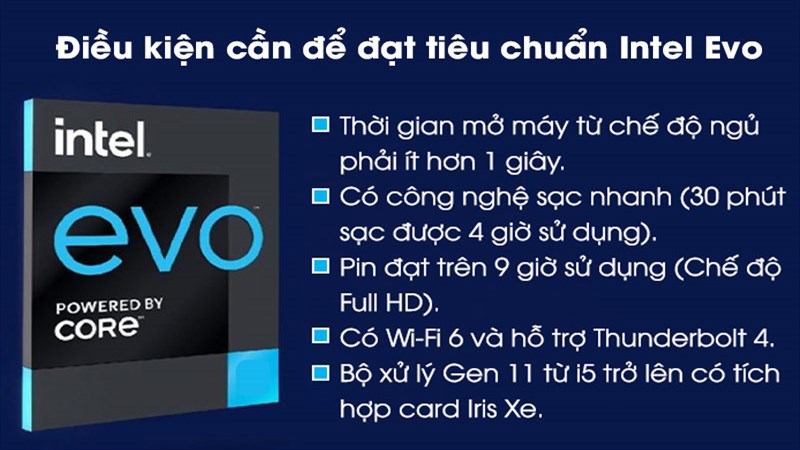 Những điều kiện để laptop đạt chuẩn Intel Evo