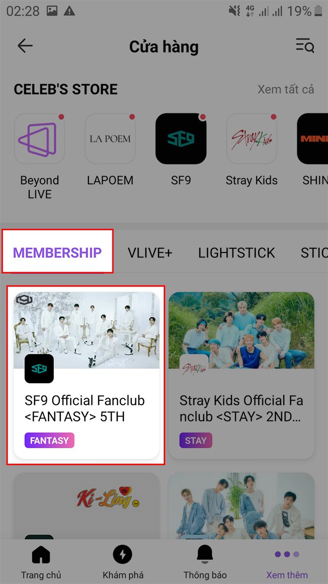 Chọn MEMBERSHIP và chọn 1 fanclub bạn muốn tham gia