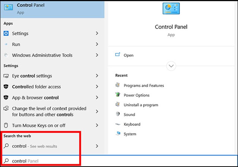 Mở Control Panel 