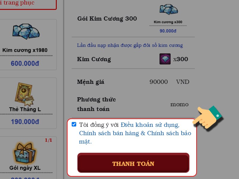 Nhấn thanh toán Nhấn thanh toán