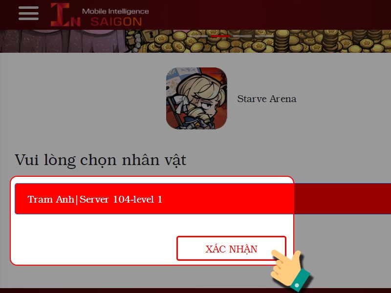 Chọn server, nhân vật Chọn server, nhân vật