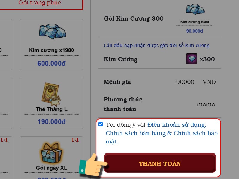 Nhấn Thanh toán Nhấn Thanh toán